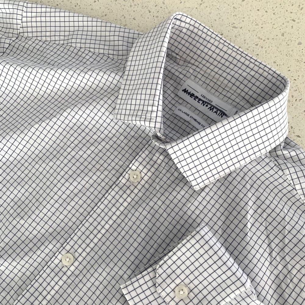 Mizzen+Main Leeward XXL Standard Fit Windowpane Check Performance Shirt White